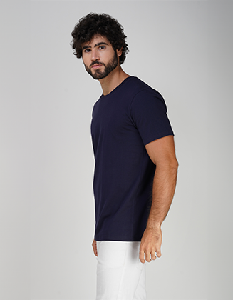 Round Neck Solid T-shirt 100% Cotton Fabric (Midnight Indigo)